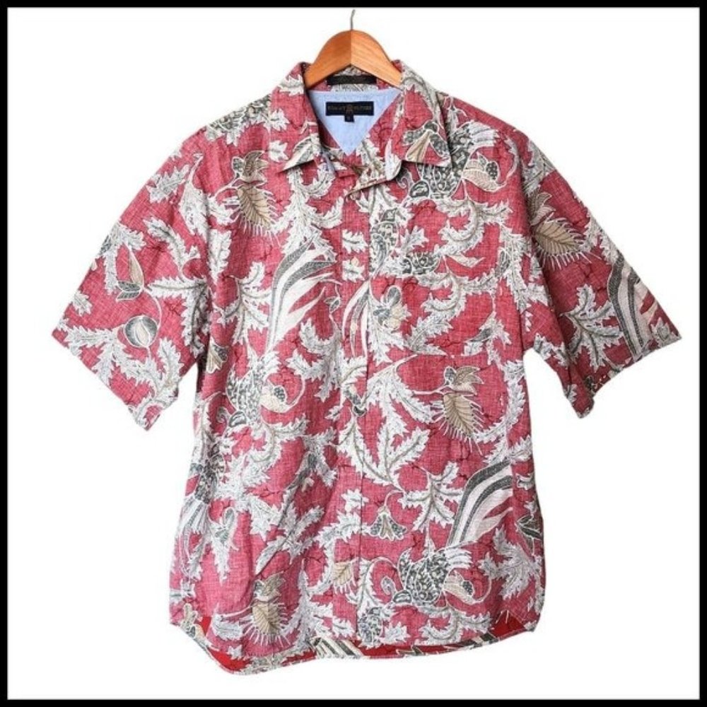 Tommy Hilfiger Golf Red Floral Hawaiian Style Button Up Men's XL Cotton - Picture 1 of 16